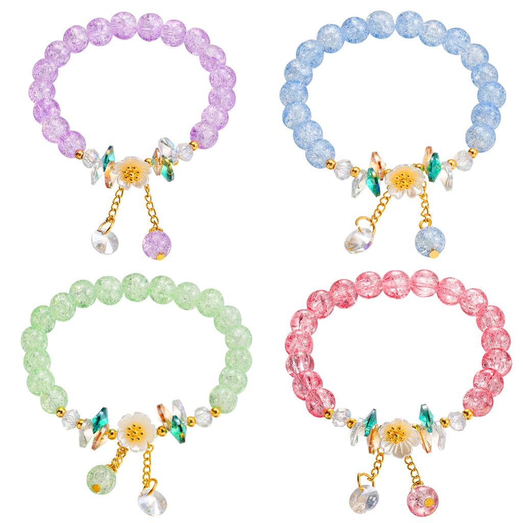 SANNIDHI 4pcs Crystal Beads Bracelet for Girls, Floral Charm Friendship Bracelet BFF Bracelet for Girl Kids Gift Christmas Party Favors SANNIDHI 4pcs Crystal Beads Bracelet for Girls, Floral Charm Friendship Bracelet BFF Bracelet for Girl Kids Gift Christmas Party Favors
